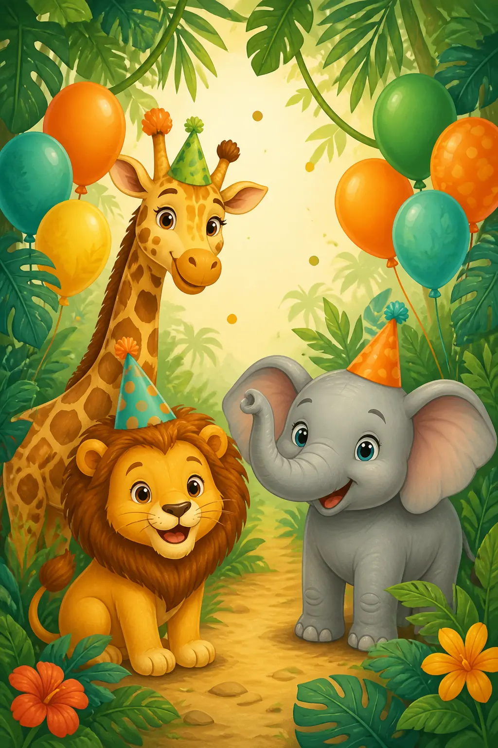Portada del diseño Safari Club: invitación digital de cumpleaños infantil, estilo selva